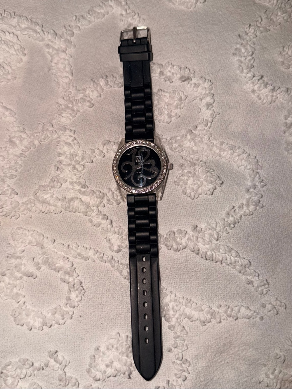 New York & Company Black Silicone Band Watch with Crystal Accents